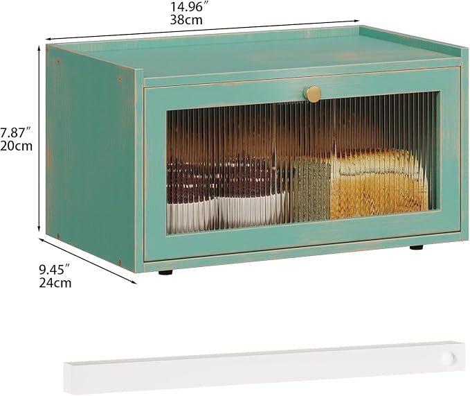 Trironsun Bamboo Bread Box with Led Light for Kitchen Counter Large Capacity Bread Storage Container Kitchen Countertop Organizer with Window Bread Holder (Antique Blue) - Image 5