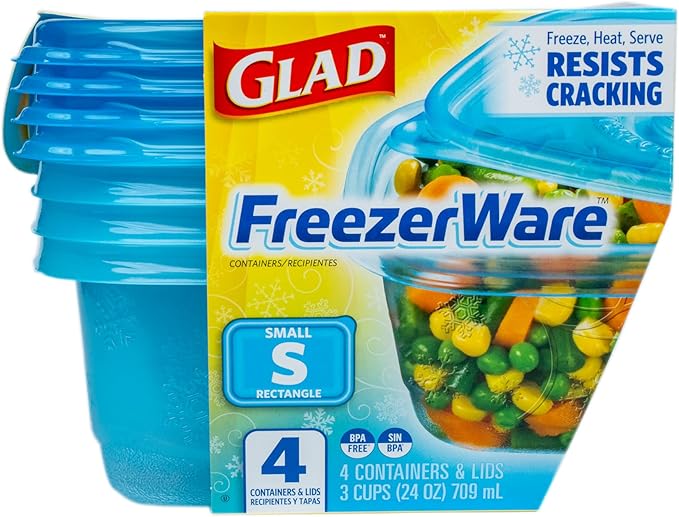 Glad GladWare FreezerWare Food Storage Containers, 24 Oz, 4 Count, 6-Pack | Crack-resistant, small rectangle containers for freezing soups and meal prep; microwave and dishwasher safe - Image 2