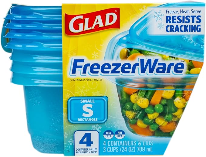 Glad GladWare FreezerWare Food Storage Containers, 24 Oz, 4 Count | Crack-resistant, small rectangle containers for freezing soups and meal prep; microwave and dishwasher safe - Image 2
