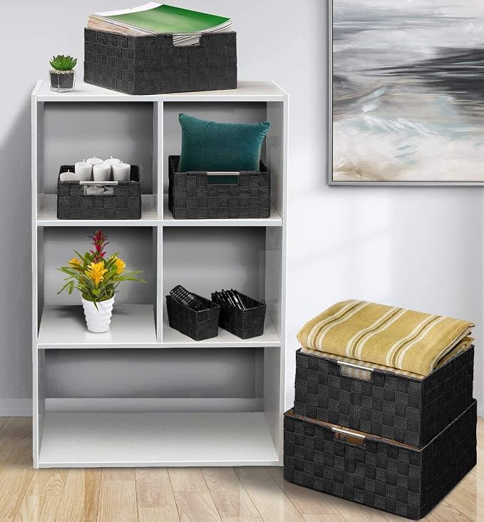Sorbus Storage Baskets for Organizing (Set of 7), Mesh Hand-Woven Design, Linen Closet Organizers and Storage, Organizer Storage Baskets for Shelves, Variety Pack Organizers and Storage (Black) - Image 2