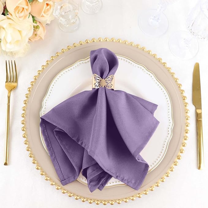 Efavormart Premium Cloth Napkins Set of 100, 17x17 Inch Violet Amethyst Violet Seamless Dinner Napkins, Washable Linen Table Napkin Cloth with Hemmed Edges for Weddings, Party and Banquet by efavormart