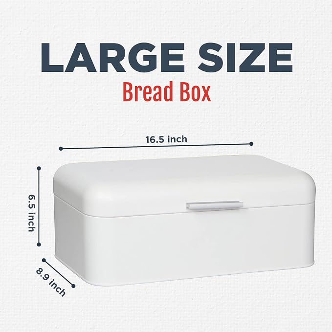 Extra Large White Bread Box for Kitchen Countertop 16" x 9" Holds 2 Loaves | Stainless Steel Vintage Bread Boxes for Kitchen Counters - Image 2