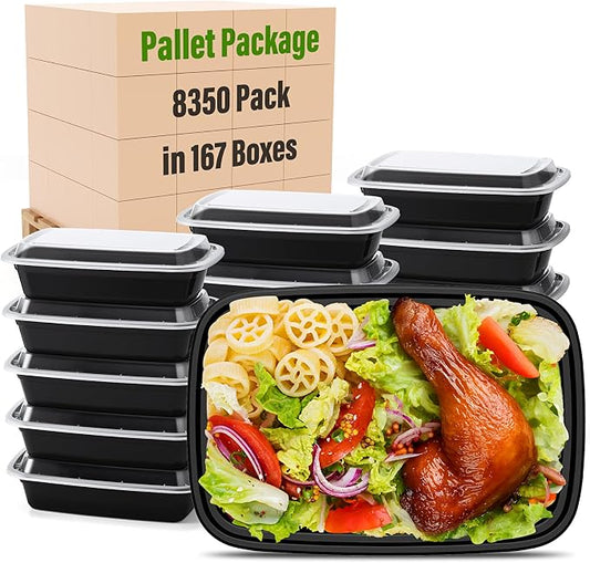 Glotoch 24oz [1 Pallet-8350 Pack] Meal Prep Containers Reusable with Lids, Food Storage Containers Microwave,Freezer,Dishwasher Safe, Leakproof & BPA Free Durable Plastic Bento Box To Go Take Out by GlotochExpress