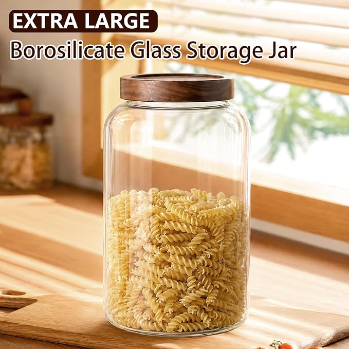 Joypeace 2 Pack 1.2 Gallon Large Glass Jars with Airtight Screw-On Lids, 155 oz Food Storage Containers, Large Canisters for Flour, Rice, Sugar, and Dry Goods to Organize Your Kitchen Pantry - Image 2