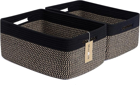 MiniArk Large Storage Baskets for Shelves, 17 x 13 x 7.5” Closet Organizers Bins for Clothes Blanket Towels, Baby Nursery, Toy Baskets Box, Woven Rope Baskets, 2 Packs Woven Brown by MiniArkStorageBasketsHome