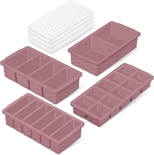 Silicone Freezer Trays with Lid (4-Pack), 1-Cup, 2-Cup, 1/2-Cup & 2-Tbsp Silicone Freezer Molds, Stackable Soup Freezer Meal Prep Containers,Ice Cube Tray for Making Sauce,Smoothies,Yogurt Bites by Doasuwish