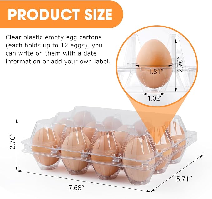 40 Pack Egg Cartons Cheap Bulk,Plastic Egg Carton 3x4 Grids | 12 Count Clear Egg Cartons, Reusable Egg Holder Egg Trays for Family, Chicken Farm, Markets Display - Medium Egg Container - Image 2