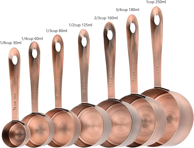Copper Measuring Cups and Spoons Set 17 for Dry & Liquid, Metric & Us Stainless Steel Measuring Cups and Spoons Set with Leveler for Kitchen & Baking with 3/4 & 2/3 Measurer Cup - Image 3