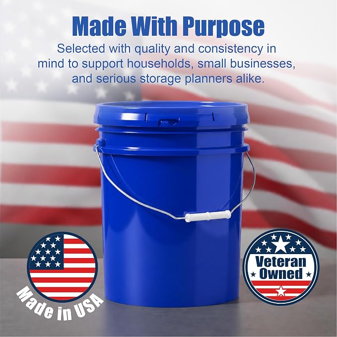 5 Gallon Bucket - Food Grade w/Lid BPA-Free, 12 Pack - Blue | Airtight Gasketed Tear Strip Lid, Heavy-Duty 90 Mil HDPE Plastic Pail, Bulk Storage, Food Safe Durable Container, Made in USA - Image 7