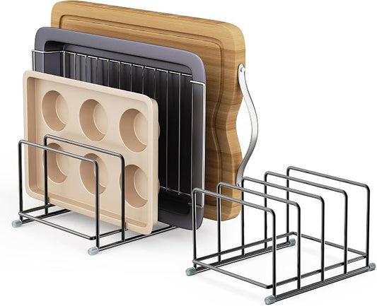 Cutting Board Organizer-1.6in Wide Kitchen Cutting Board Holder Stand for Pan,Baking Sheets,Cookie Sheets with 4 Slots,Baking Sheet Oragnizer(2PC-Medium) by PLUVON