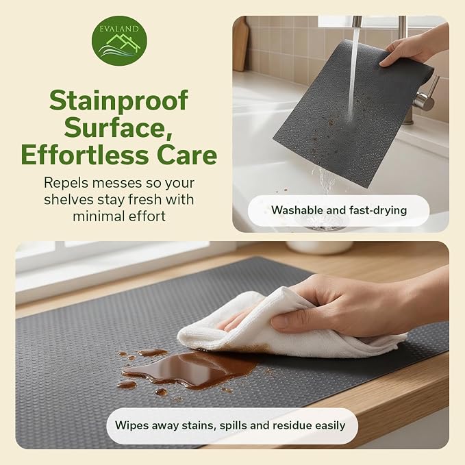 EVALAND Shelf Liner Cabinet Liner Non-Adhesive Drawer Liner 17.7 in x 33 FT | Non-Slip, Washable, Waterproof, Fridge Liners, Contact Paper, Shelf Liners for Cabinets, Kitchen, Refrigerator, Gray - Image 5