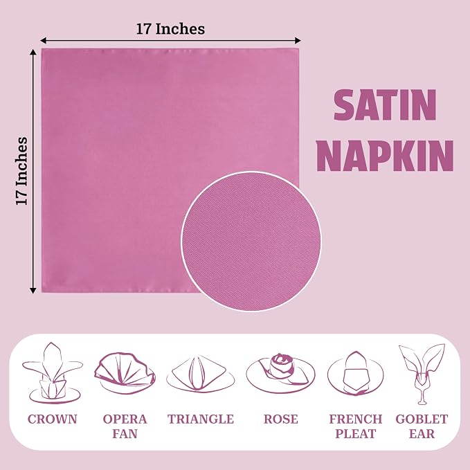 MDS® Pack of 150 Satin Napkins 12 x 12 Inch, Soft Silky Reusable Cloth Dinner Table Napkins for Wedding Décor, Reception, Birthday, Parties, Banquets, Catering, Restaurants & Hotel - Dusty Pink - Image 4