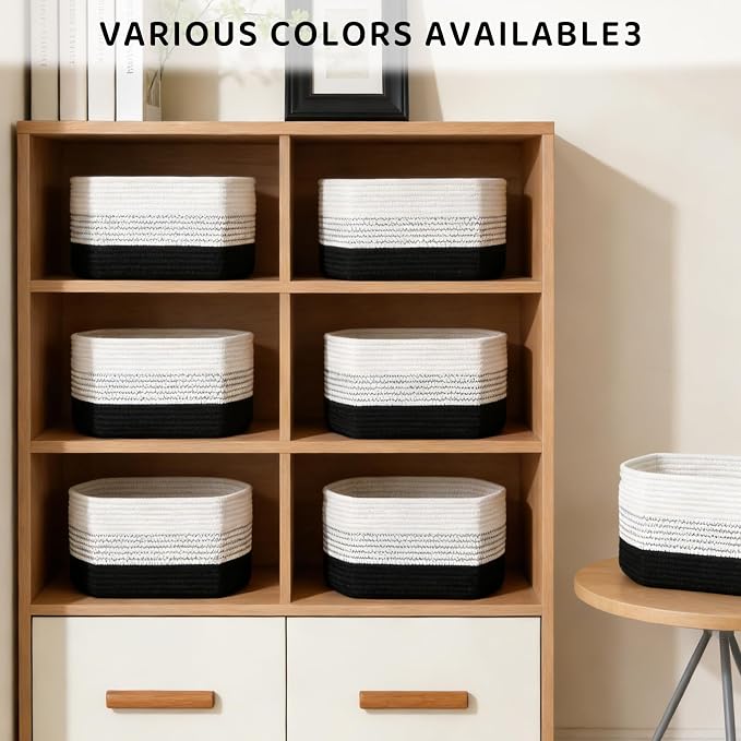 4 Pack Storage Baskets for Organizing, 11''Lx9''Wx8''H Woven Baskets for Storage Toys, Towels, Books, and Clothes, Cotton Rope Basket for Shelves with Handle - Image 4