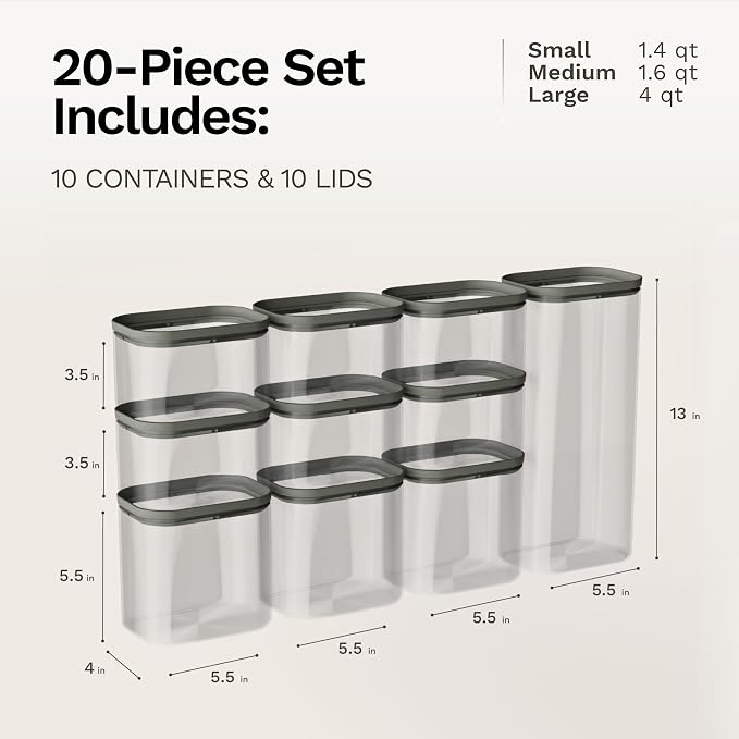 Naked Kitchen 20-Piece Food Storage Containers with Lids – Stackable BPA-Free Borosilicate Glass Pantry Storage Containers with Leak-Resistant Airtight Seal for Kitchen & Pantry Organization – Black - Image 3