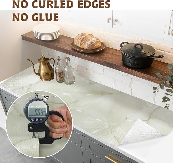 2-Layer Drawer and Shelf Liner for Kitchen Cabinet: 23.6in X 20Ft Non Slip | Waterproof Shelf Paper Non Adhesive Refrigerator Liners Cyan Marble Easy Liners for Bathroom with Knife Tape Measure - Image 8