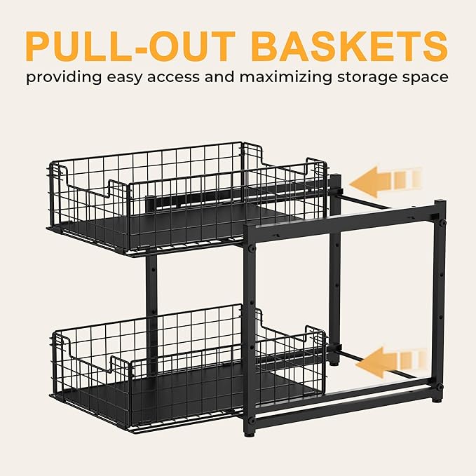 Under Sink Organizer, 2-Tier Pull Out Cabinet Organizer, Kitchen Bathroom Organizer and Storage, Spice Rack for Kitchen, Multi-use Sliding Drawers Shelves, Pack of 2 - Image 8