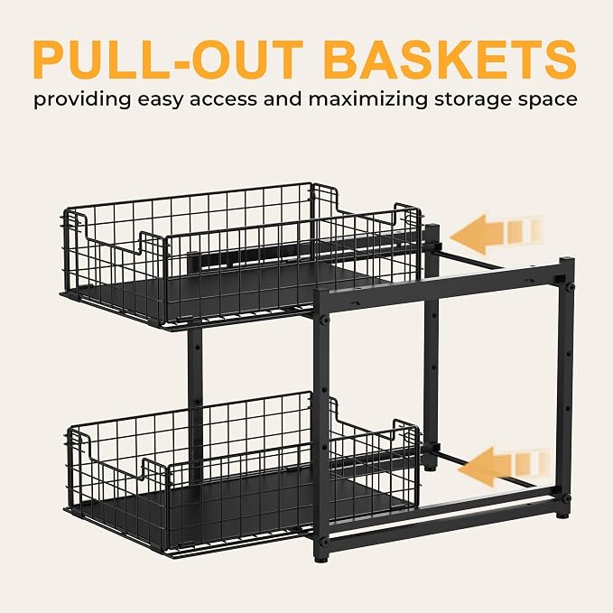 Under Sink Organizer, 2-Tier Pull Out Cabinet Organizer, Kitchen Bathroom Organizer and Storage, Spice Rack for Kitchen, Multi-use Sliding Drawers Shelves (1, Black) - Image 5
