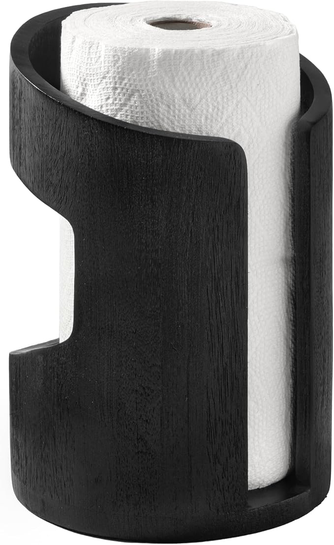 Anji Mountain Wooden Paper Towel Holder with Metal Holder, Holder Stand for Kitchen Roll Organizer & Kitchen Dining Table Home Décor, Countertop Fits Jumbo & Mega Rolls - Black/Black, Arc Hold - Image 2