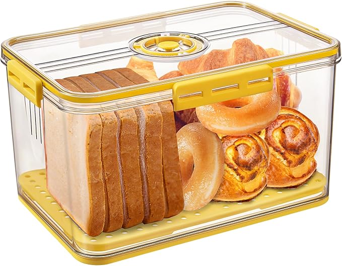 Gifhomfix Bread Box Bread Boxes for Kitchen Counter Airtight, Time Recording Bread Storage Container with Lid, Bread Keeper for Homemade Bread, Toast, Bagel, Donut and Cookies, LARGE Yellow by Gifhomfix