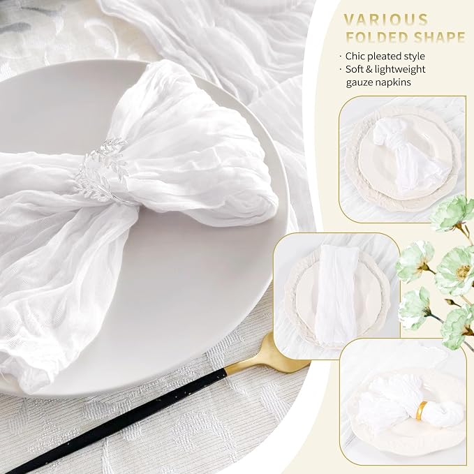 50 Pack White Cheesecloth Napkins 20"x20" Boho Washable Cloth Napkins Set of 50 Wrinkled Cheese Cloth Napkins Gauze Dinner Table Napkin for Wedding Party Baby Shower Birthday Decor - Image 6