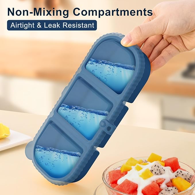 3 Pack Silicone Reusable Snack Containers with Lids - 3 Compartment Snackle Box for Kids & Adults, BPA-Free & Leakproof, Small for Dressing, Sauces, School, Office, Picnic（Blue, yellow, pink） - Image 3
