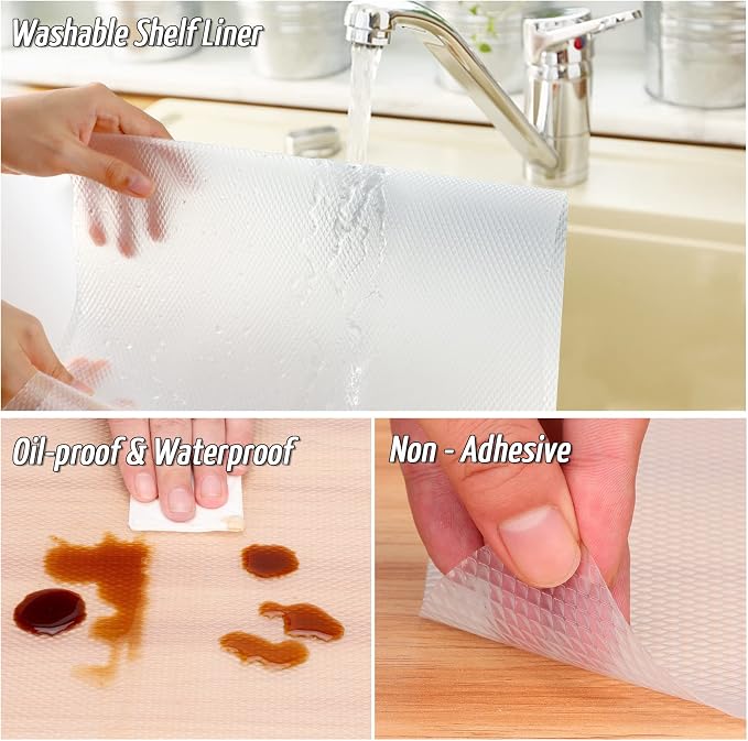 Anoak Shelf Liner Non-Slip Drawer Liner for Kitchen, Non Adhesive Cabinet Liner 12 Inch x 15 FT(180 Inch) Waterproof Refrigerator Liners for Kitchen Drawer, Bathroom Shelves Diamond Pattern Clear - Image 5