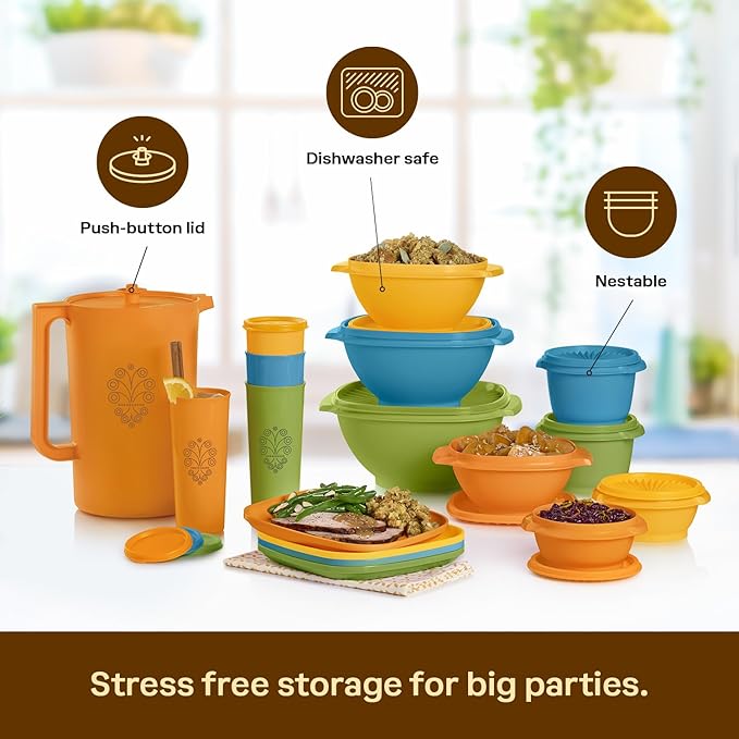 Tupperware Heritage Get it All Retro Collection, 30 Piece Food Storage Container Set in Retro Colors, Dishwasher Safe and BPA Free - Image 4