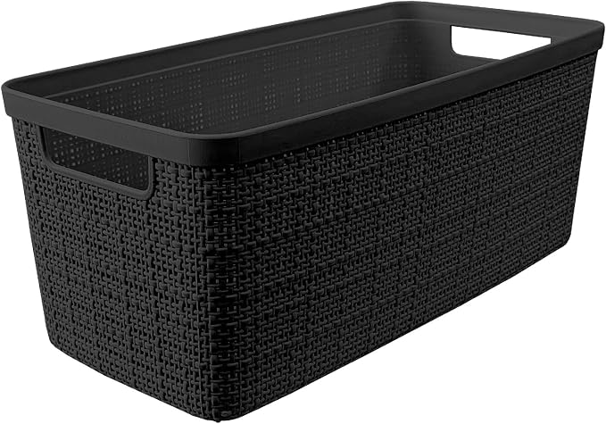 Curver Set of 8 Slim 6.8L Jute Decorative Plastic Organization and Storage Baskets - Perfect Bins for Home Office, Closet Shelves, Kitchen Pantry and All Bedroom Essentials, Black - Image 3