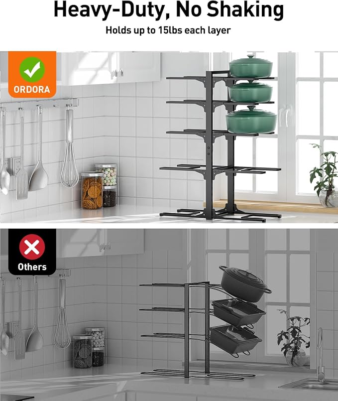 Pots and Pans Organizer Under Cabinet 23.6" 10-Tier Adjustable Black | 2 DIY Modes, Tool-Free Assembly, Max 150 Lbs, Fits Large Stockpots, Cast Iron Pans & Heavy Cookware, For Kitchen Cabinets - Image 6