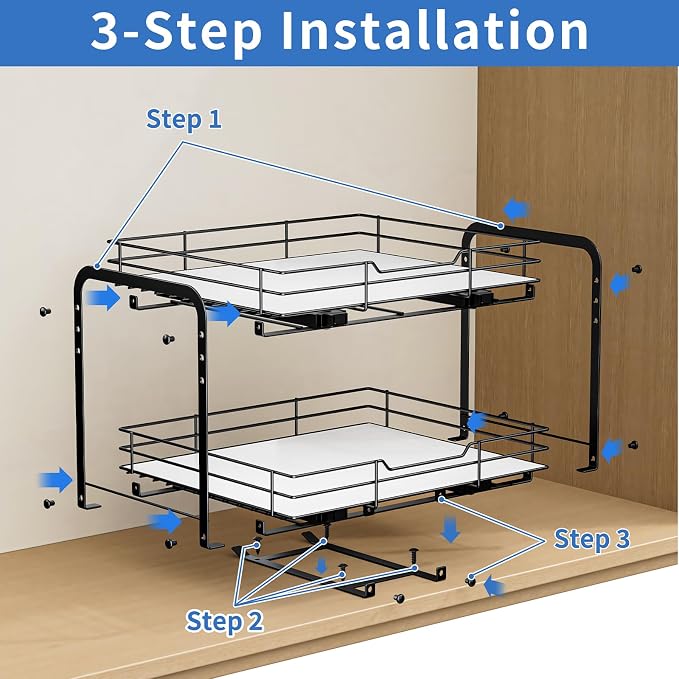 BOIVSHI 2-Tier Pull Out Spice Rack, Spice Rack Organizer, Pull Out Spice Racks for Inside Cabinets, Height Adjustable Heavy Duty Metal Basket for Inside Cabinet & Pantry (13.5''Wx10.5''Dx9.5''H) - Image 7