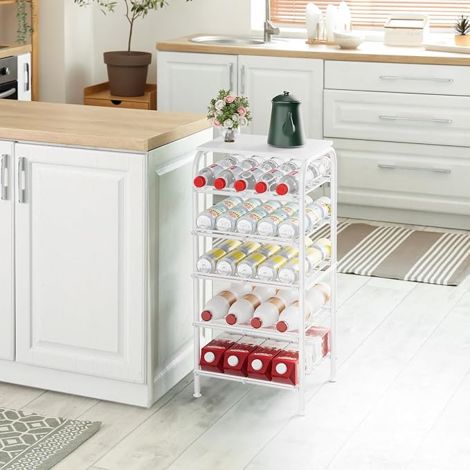 Water Bottle Organizer 5 Tier Free Standing Water Bottle Storage Rack Metal Water Bottle Rack Shelf Large Capacity Bottled Water Holder Beverage Soda Drink Stand for Kitchen Pantry Office,White - Image 3