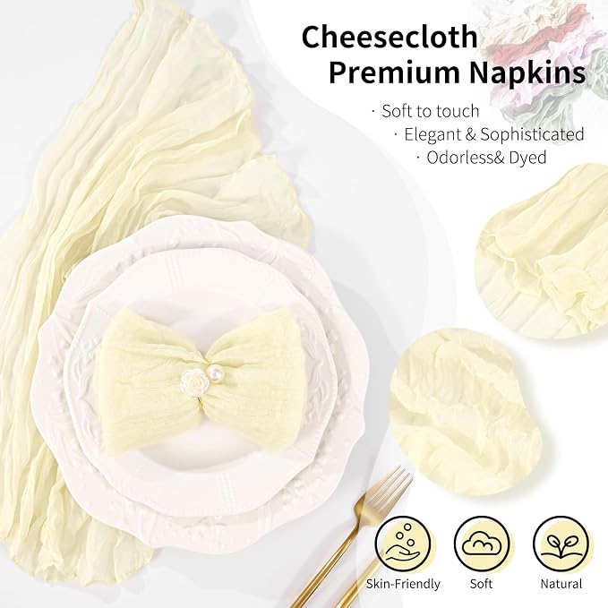 50 Pack Beige Cheesecloth Napkins 20"x20" Boho Washable Cloth Napkins Set of 50 Wrinkled Cheese Cloth Napkins Gauze Dinner Table Napkin for Wedding Party Baby Shower Birthday Decor - Image 3
