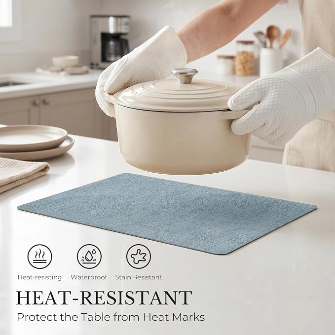 Romanstile Vinyl Placemats Set of 6, Reversible Faux Leather Heat Resistant Wipeable Table Mats, Waterproof Washable Non-Slip Table Placemats for Dining/Kitchen/Outdoor (Grey Sky Blue, 12" x 17") - Image 3