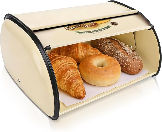 Bread Box,Roll Top Bread Box Vintage Bread Container for Kitchen Countertop Drum Type Metal Bread Storage Bin for Bread Cake Doughnut Biscuit Food Tableware (Type 3) by Buachois