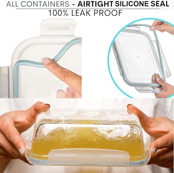 Razab 16 Pc (Set of 8) 30 Oz Glass Meal Prep Containers with Lids, Airtight Large Glass Food Storage Containers, Reusable Leak Proof BPA Free, Freezer to Oven and Dishwasher Safe - Image 2
