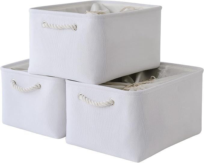 Storage Basket for Gifts Empty - X Large - 3 Pack 17.7L×13.8W×9.8H in Collapsible Storage Bin for Shelves, Toy Box Storage for Gifts Book Laundry (White) by TheWarmHome