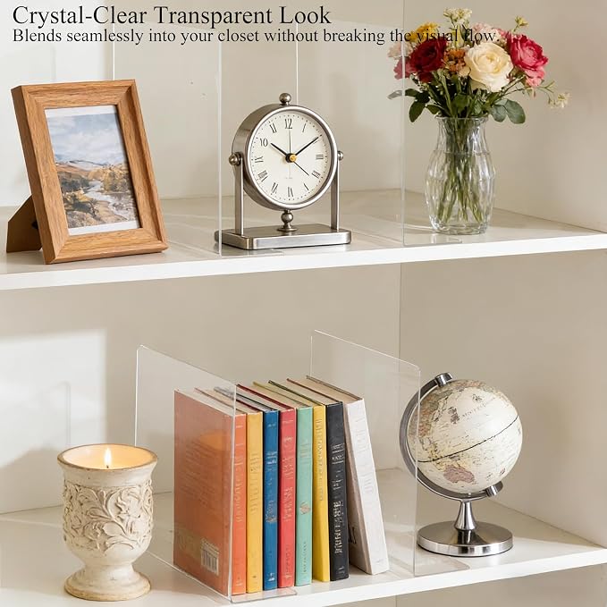 Acrylic Shelf Dividers Closet Organizers for Home Organization Enthusiasts | 12" Tall Sturdy Clear Closet Shelf Dividers for Clothes Purse pantry Separators in Bedroom Kitchen Office Shelf Space Saver - Image 7