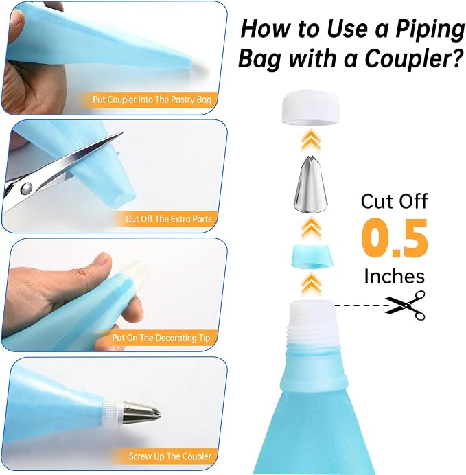 Cake Decorating Kit 35 Pieces - 24 Piping Tips Set with 12 Inch Turntable, Reusable Pastry Bag, Icing Spatula, Scraper, Couplers - Baking Tools for Beginners, Professional Cake Decorating Supplies - Image 6