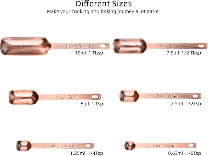 Copper Measuring Cups and Spoons Set 14, Stainless Steel Measuring Cups and Spoons set for Kitchen & Baking, 7 US & Metric Measure Cups & 6 Long Handle Spice Measuring spoons & 1 leveler - Image 5