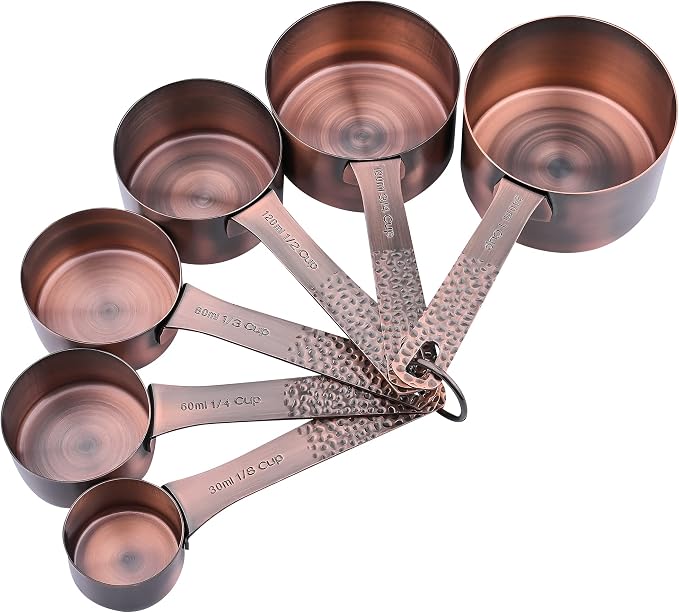 Copper Measuring Cups and Spoons Set 14, Stainless Steel Measure Cups and Spoons Set for Baking & Kitchen, 6 Metal Metric Measuring Cups and 7 Measuring Spoons 1 Leveler for Dry & Liquid - Image 2