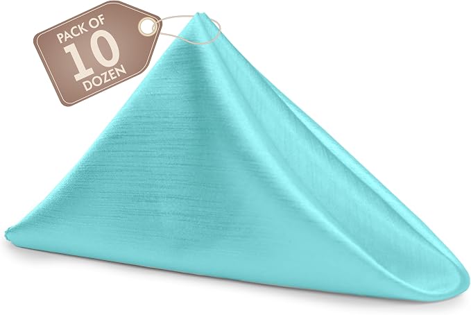 17 x 17-Inch Shantung Satin Cloth Napkins, Aqua Set of 120 | Bulk Case of 10 Dozen, Square, 100% Polyester Fabric, Reversible, Faux Dupioni Silk Reverse Side, Machine Washable, Blue by UltimateTextile