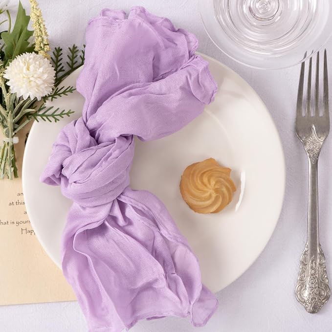Cloth Napkins Set of 10 21"x21" Reusable Cheesecloth Napkins Lilac Purple | Boho Rustic Dinner Napkins Washable Gauze Table Napkins Cloth Hemmed Edges for Wedding Bridal Shower Family Gathering Decor - Image 2