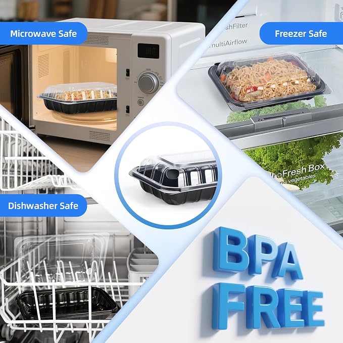 YANGRUI 30-Pack 27 oz 9x6 Rectangle Container, Shrink-Wrapped No Pre-Wash | Anti-Fog Lid, Leak-Resistant BPA-Free PP Takeout Box, Microwave & Freezer Safe for Deli Display, Coffee Shop & Gym Meal Prep - Image 4