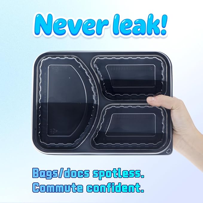 YANGRUI Meal Prep Containers 40 Pack 38 oz - Shrink-Wrapped No Pre-Wash | 3 Compartment Leak-Resistant Bento Box | BPA Free Shatterproof PP | Microwave Safe To-Go Food Storage for Leftovers & Parties - Image 4