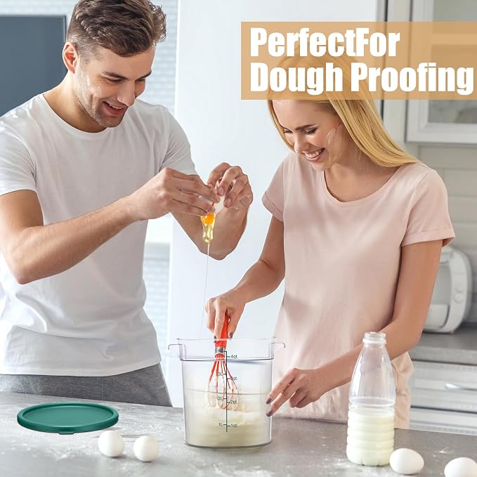 4 Pcs 4 Qt Food Storage Container Bucket with Lids Clear Proofing Containers for Dough Rise Bread with Scale Handle Round Flour Commercial Storage Bucket for Home Restaurant Food(Multicolor) - Image 7