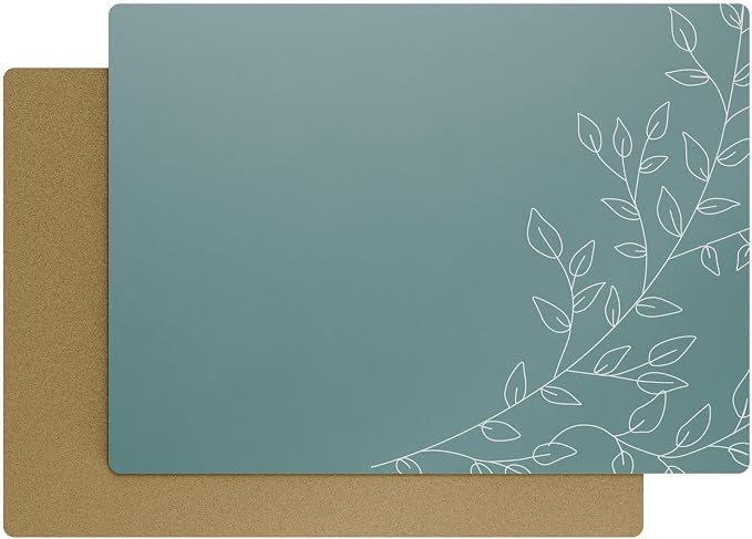 Royalty Art Boho Placemats, Set of 4, Teal Gray, Cork Backed | Wipeable heat resistant surface, kitchen and dining table protection, floral farmhouse pattern by RoyaltyArt
