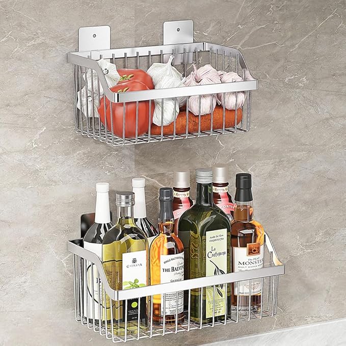 Metal Wire Hanging Basket, SUS304 Stainless Steel, 4-Pack Hanging Wall Organizer Basket, Wall Mounted Shelves, Organizing Baskets for Home Kitchen, Bathroom, Pantry Utility - Image 6
