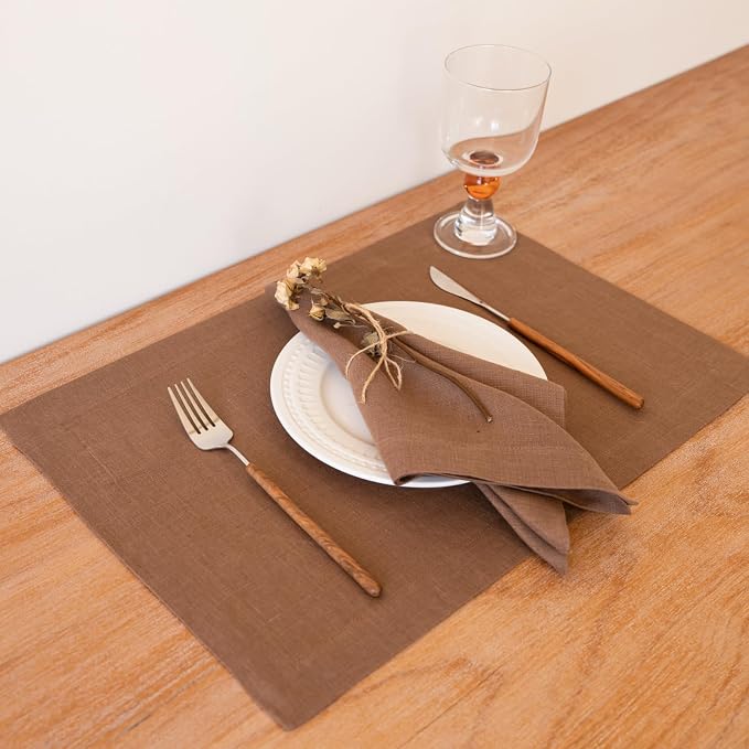KNOKNO Home Pure Hemp Placemats 18 x 12 Inch Set of 4 Handcrafted with Mitered Corners Natural Fabric,Machine Washable Table Mats for Dining Tables (Chocolate Brown, Placemats | Set of 4) - Image 5