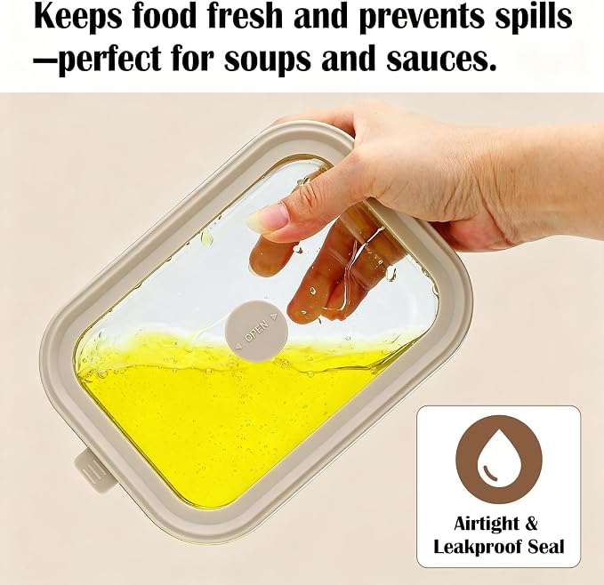 21 oz Glass Meal Prep Containers with Glass Lids, 6 Pack | Airtight Glass Glass Food Storage Containers, Non Toxic Glass Lunch Containers for Leftovers, Microwave, Oven, Freezer - Image 5