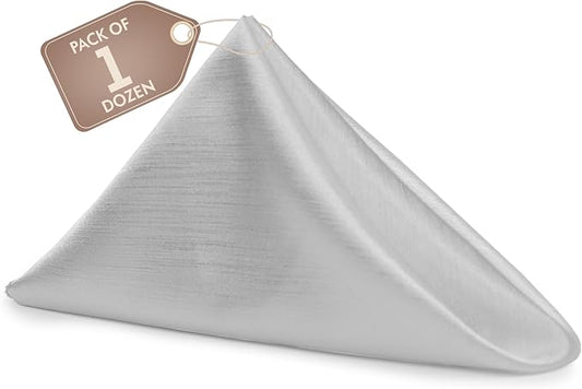 17x17-Inch Shantung Satin Cloth Napkins, Silver, Set of 12 | Bulk Case of 1 Dozen, Square, 100% Polyester Fabric, Reversible, Faux Dupioni Silk Reverse Side, Machine Washable by UltimateTextile